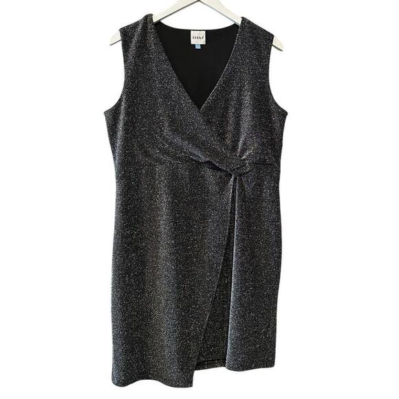 Birthday Party Sparkle Mini Black Silver Dress Size Large Front Knot Metallic - Picture 1 of 13